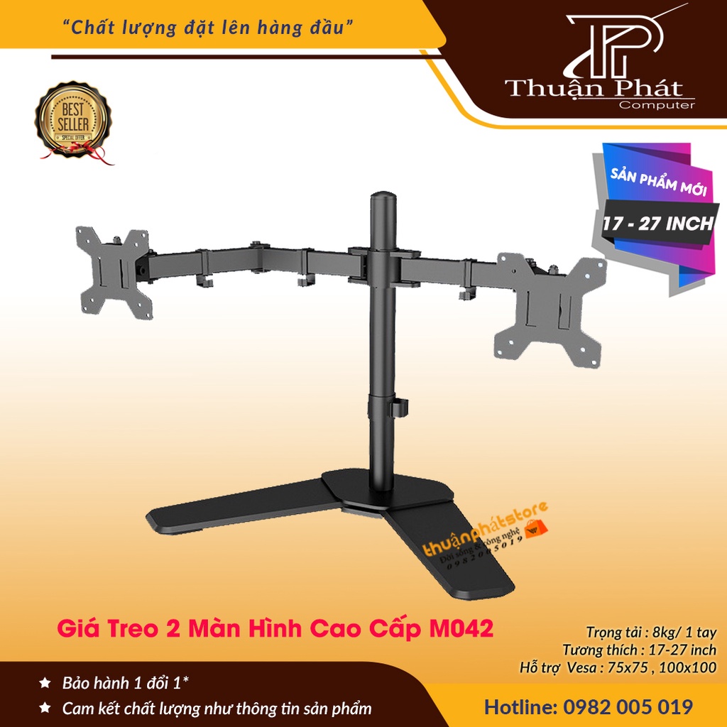 Giá Treo Màn Hình - Giá Đỡ 2 Màn Hình - Thiết Kế Chân Để Bàn - Model: MS042 - Hỗ Trợ Màn 17 - 27 Inch - Xoay 360 Độ