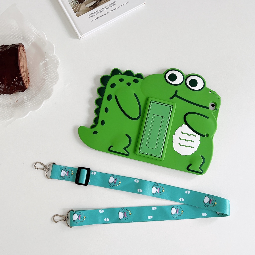 Ốp Máy Tính Bảng Silicon Mềm In Khủng Long Hoạt Hình Có Dây Đeo Cho iPad 234 2019pro/2020/2018/2017/mini12345/air12