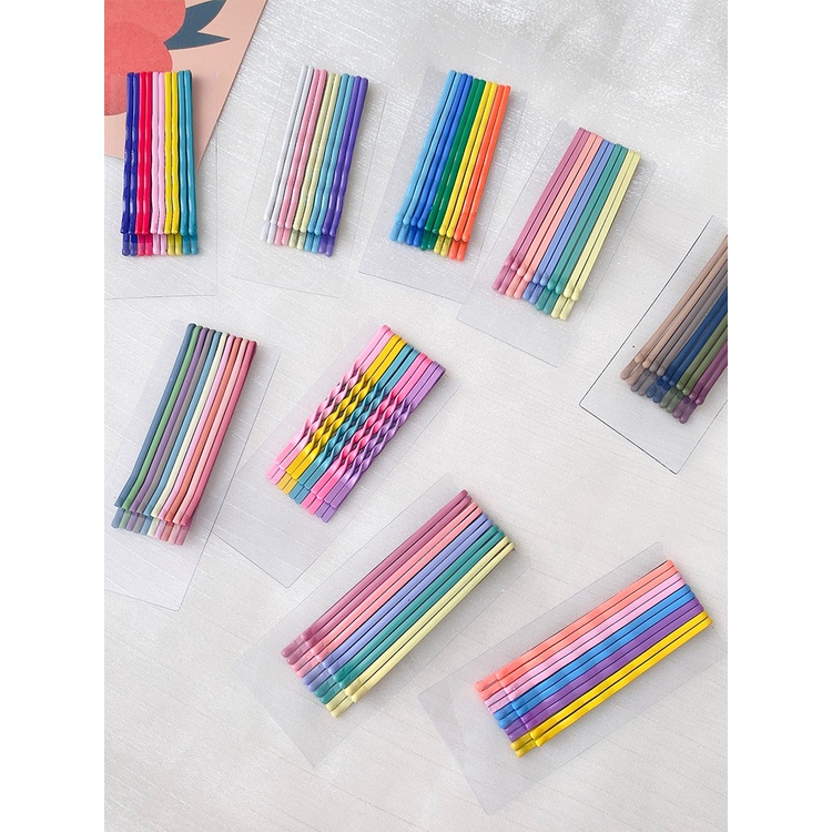 Set 10 Cái Kẹp Tóc Màu Sắc Đơn Giản Phong Cách Hàn Quốc Kẹp Gợn Sóng Màu Kẹo Phụ Kiện Tóc Nữ