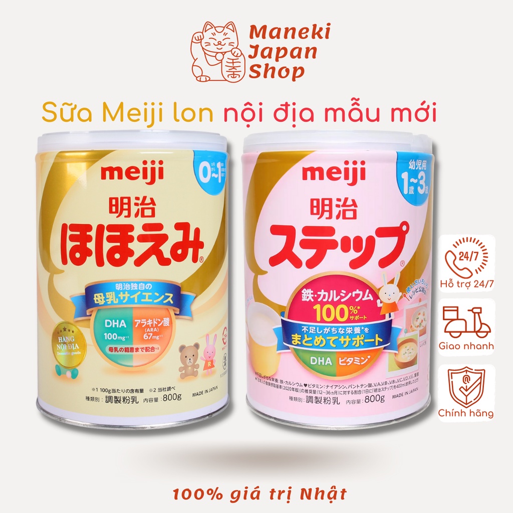 Sữa bột Meiji 800gr sữa lon Meiji số 0 và số 9 hàng Nhật nội địa mẫu mới Maneki