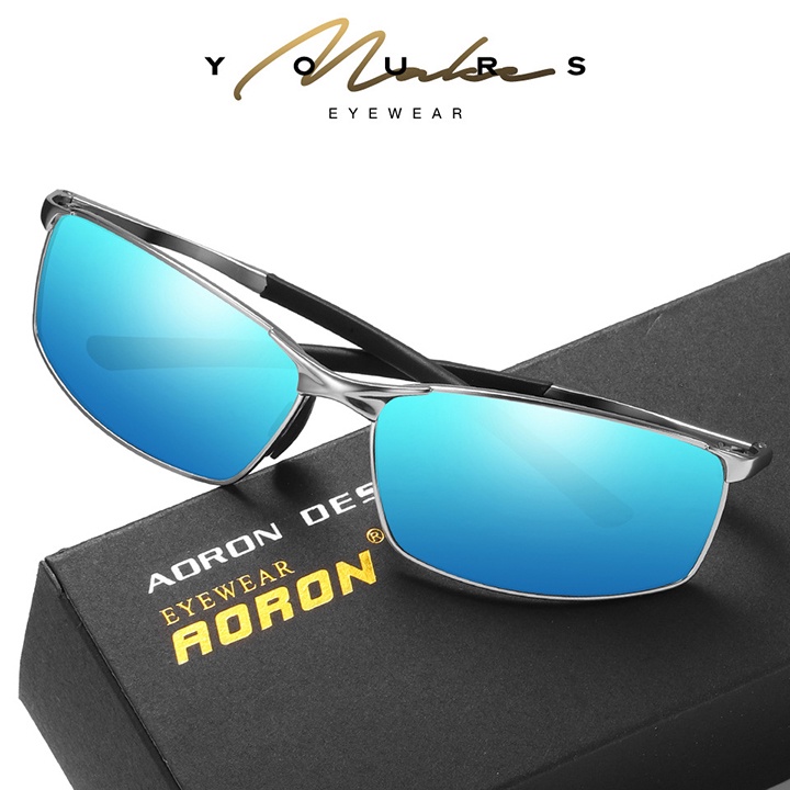 Mắt kính nam tròng polarized phân cực đổi màu chống chói chống tia UV400, khung kim loại, khớp lò xo Aoron A559 - MK2207
