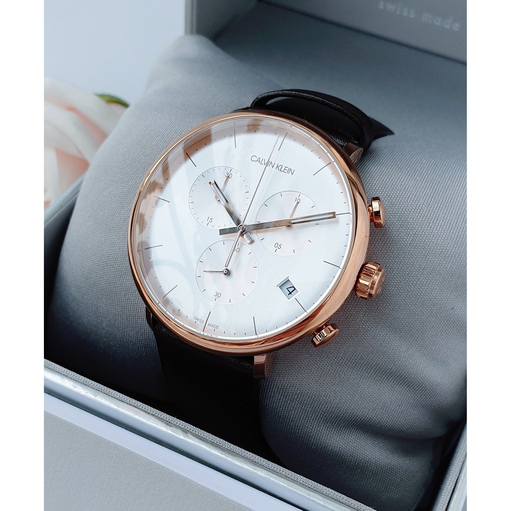 Đồng hồ nam chính hãng Calvin Klein dây da nâu kết hợp tone vàng hồng - Máy pin Thụy Sĩ - Kính cứng