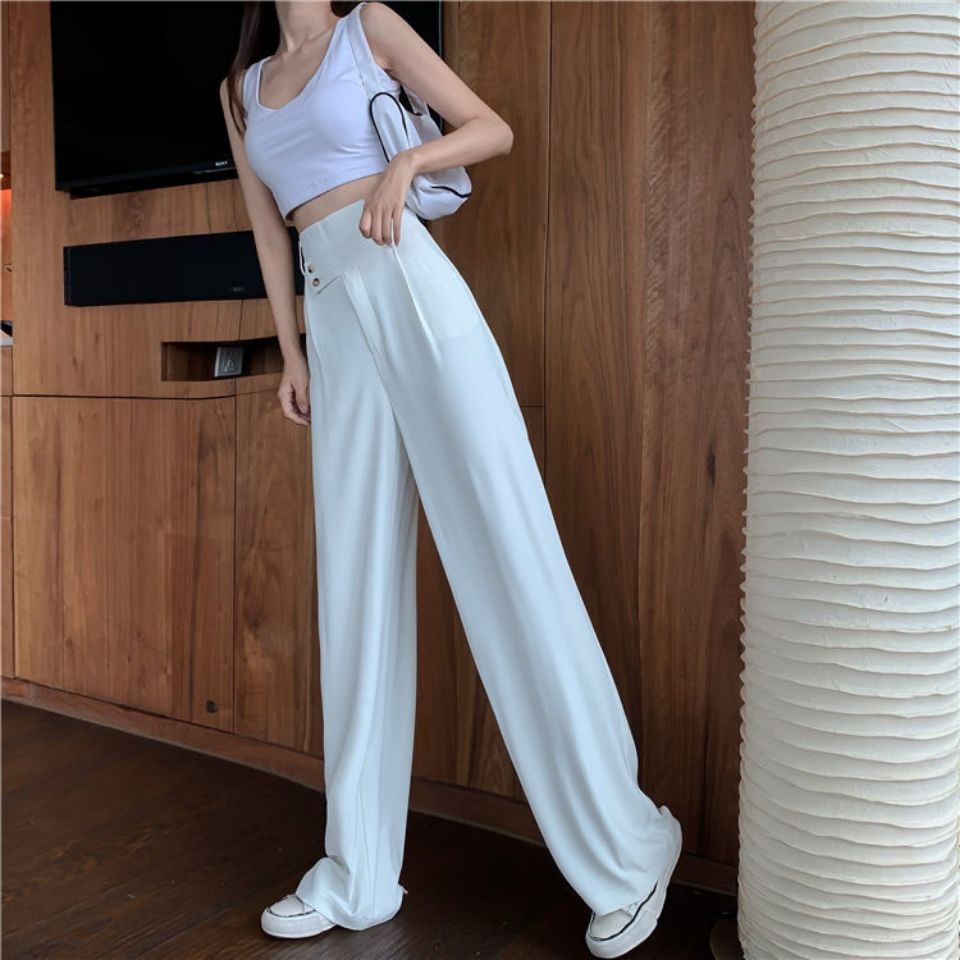 Jiashucheng Quần Dài Ống Rộng Lưng Cao Màu Đen Thời Trang Xuân Thu Cho Nữ