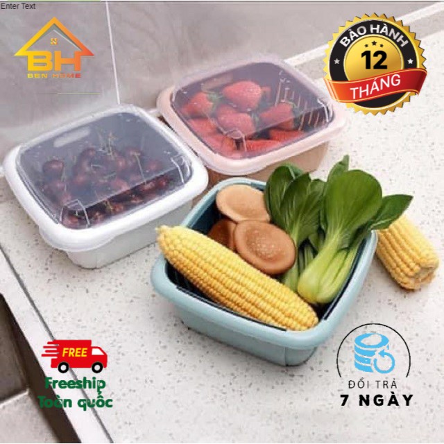 Bộ rổ nhựa kèm chậu đựng rau trái cây có nắp đậy kèm lỗ thoát nước 3 trong 1 đa năng