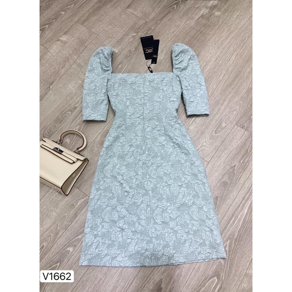 Đầm dự tiệc 💕 Đẹp DVC 💝 Váy xanh hoa phối nơ ngực vải gấm V1662 | BigBuy360 - bigbuy360.vn