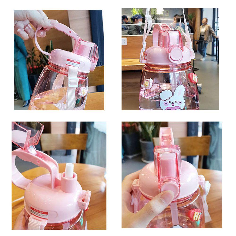YIYU Bình Nước Dung Tích Lớn In Họa Tiết Hoạt Hình Kèm Ống Hút Và Dây Đeo Tiện Dụng Cho Bé