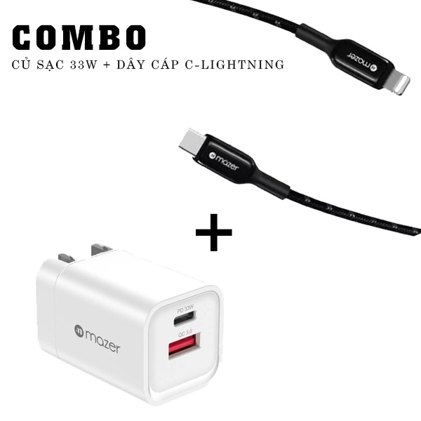 Combo Củ Sạc Mazer 33W và Dây Cáp Mazer USB-C to iP 1.25m