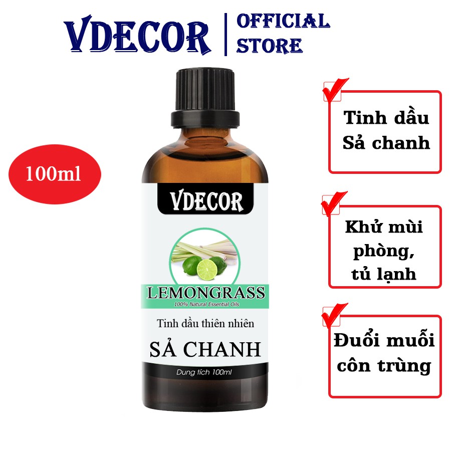 Lọ 100ml tinh dầu Vdecor nguyên chất 100% thiên nhiên