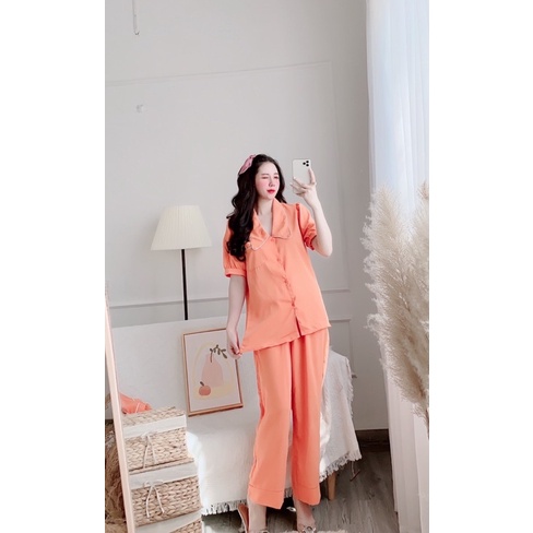 Bộ ngủ pizama chin's pịjama mặc nhà trơn nhiều màu xanh đen trắng hồng(Ảnh thật)