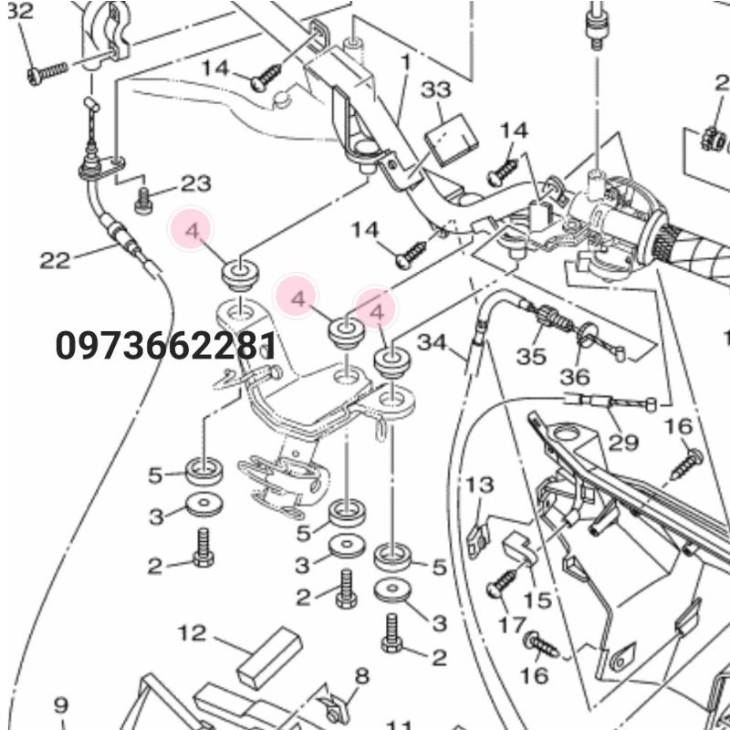 Đệm cao su trên bắt ghi đông sọ khỉ xe EXCITER 135 ,2006-2014 zin
