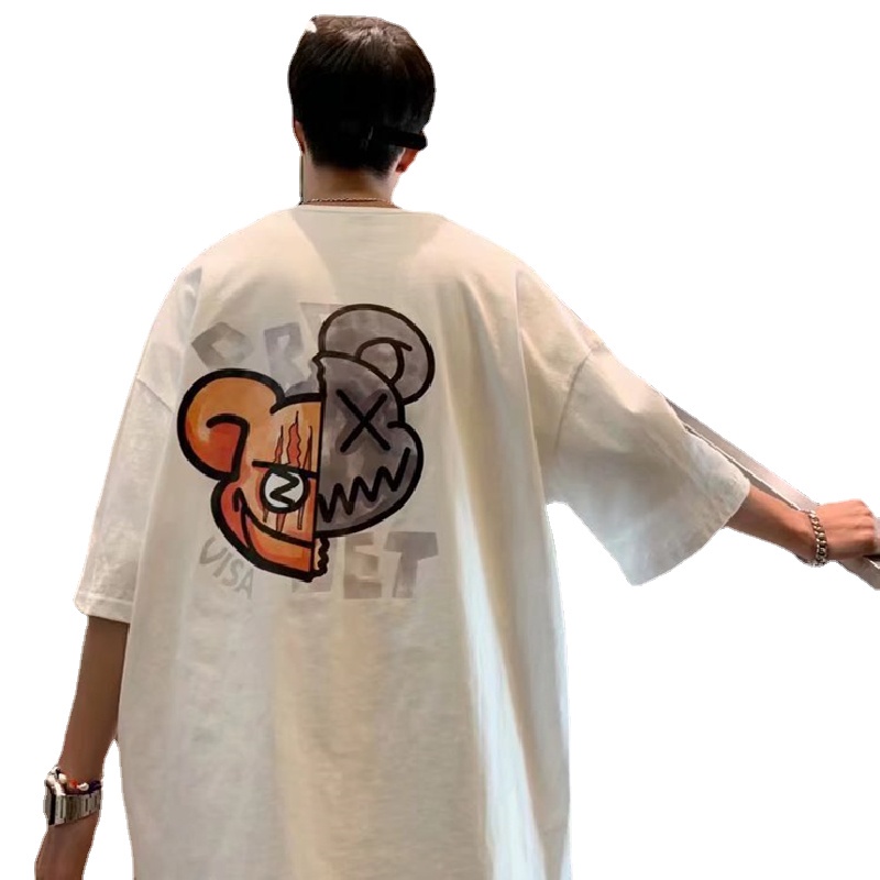 Áo Thun Tay Ngắn Cổ Tròn Dáng Rộng In Họa Tiết Hoạt Hình Phong Cách Hip Hop Thời Trang Mùa Hè Cho Nam Size M-5XL