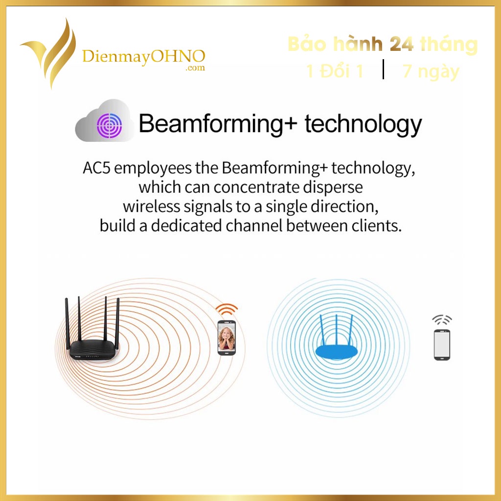 Bộ Thiết Bị Cục Phát WIFI TENDA AC5 4 Râu Xuyên Tường Router WIFI 5Ghz Moden Modern Moderm Modem Wifi 5G 2 Băng Tần