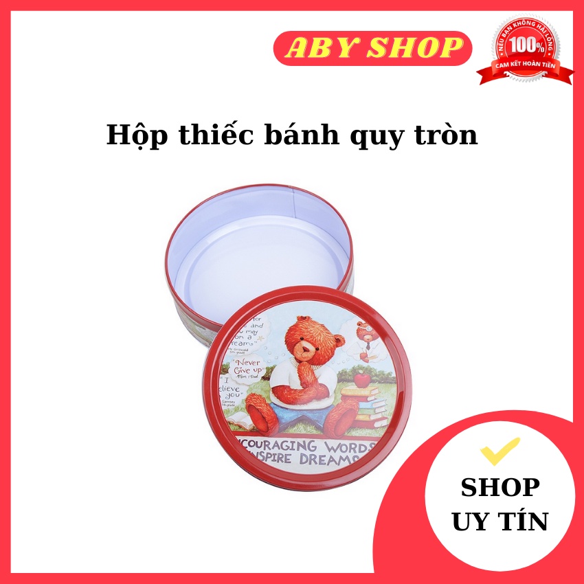 Hộp thiếc bánh quy tròn ⚡ CAO CẤP ⚡ hộp thiếc đựng bánh quy Gấu đỏ 20cm siêu xinh