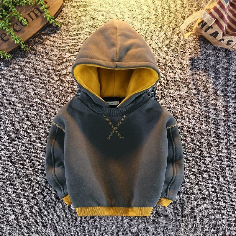 Best Friend Xin Boys Winter Clothing Sweater Girls' Korean-Style Double-Layer Fleece-Lined Thickened Children's Hoodie Fleece Shirt Autumn and Winter Clothing Baby's Top Fashion