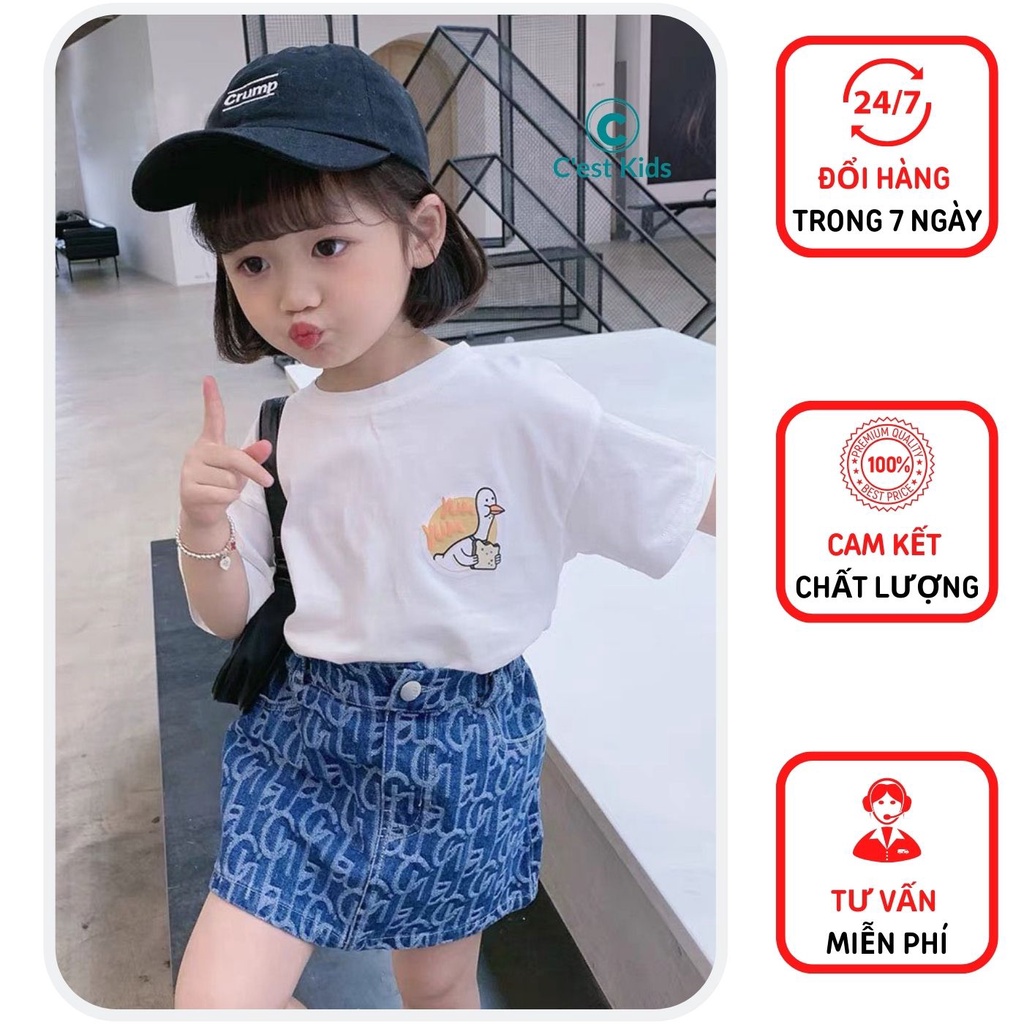 Váy bé gái, chân váy cho bé gái, set áo phông kết hợp chân váy bò Dior size nhí size trung size đại