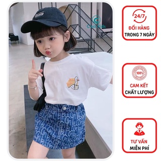 Váy bé gái, chân váy cho bé gái, set áo phông kết hợp chân váy bò Dior size nhí size trung size đại