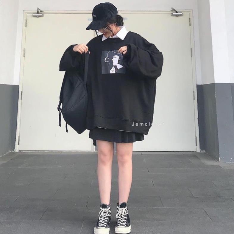 Áo sweater form rộng Unisex cô gái khói siêu xinh PT1, Áo hoodie nỉ không mũ phong cách oversize streetwear | BigBuy360 - bigbuy360.vn