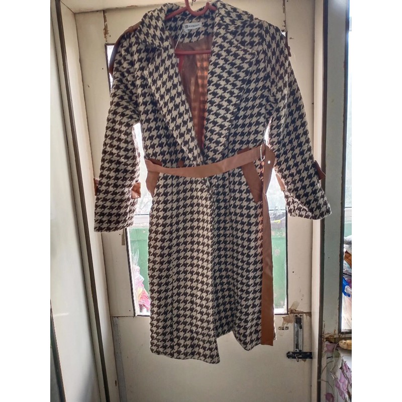 Áo khoác dạ phối viền da cao cấp thời trang thu đông quảng châu