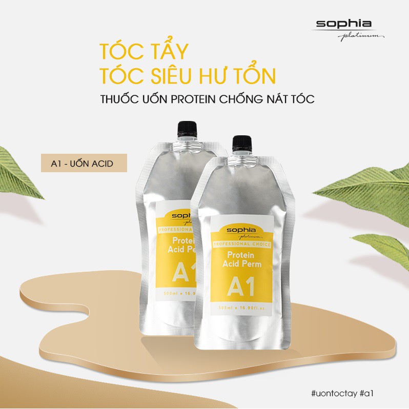 Thuốc uốn a xít chống nát dành cho tóc tẩy, tóc yếu, tóc siêu hư tổn A1 500ml Sophia Platinum Hàn Quốc