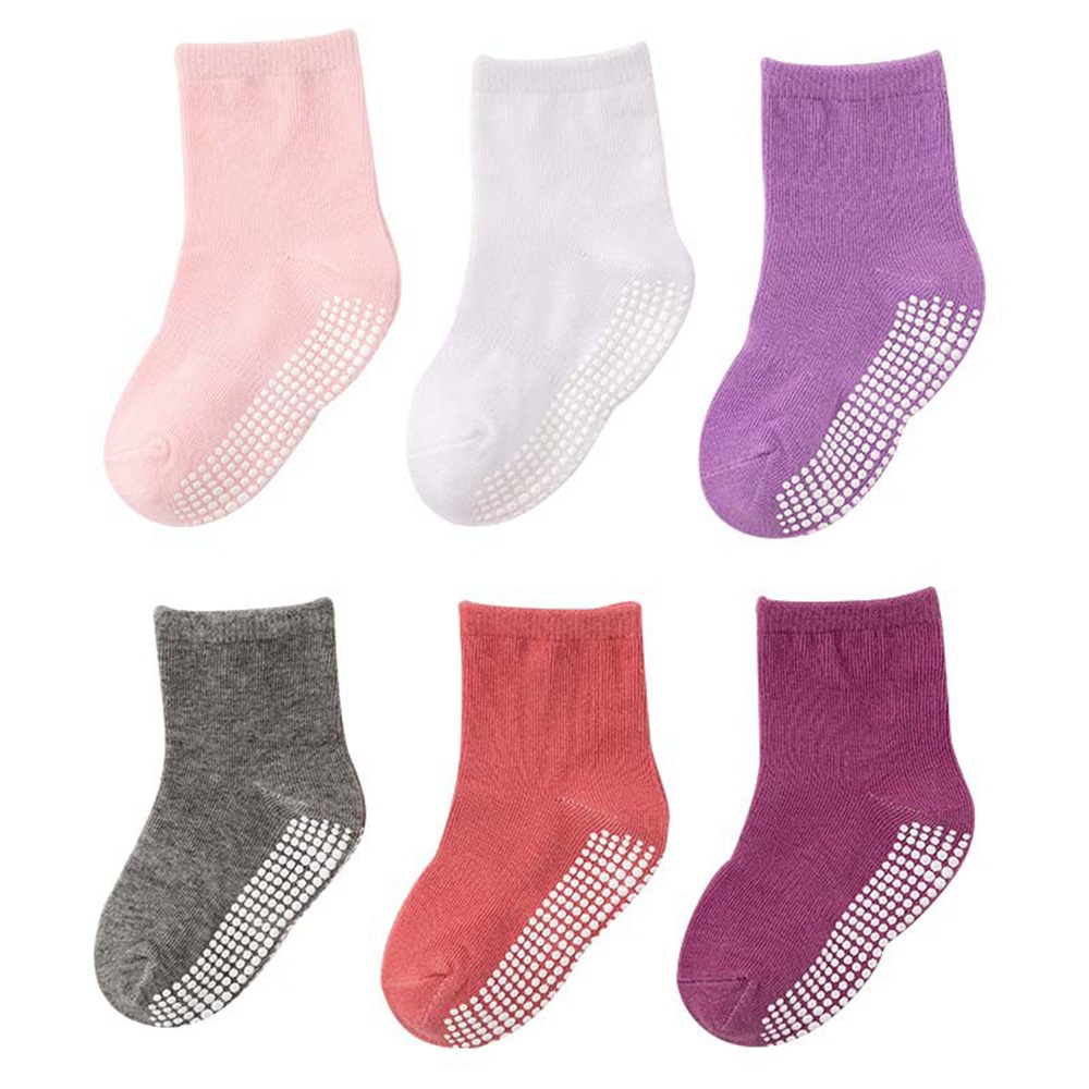 Set 6 Đôi Vớ Cotton Nhiều Màu Chống Trượt Cho Bé Gái