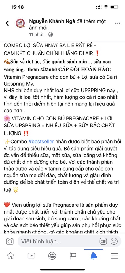 Combo lợi sữa Pregnacare breastfeeding và cỏ lợi sữa Mỹ Upspring Milkflow hàng chuẩn hãng