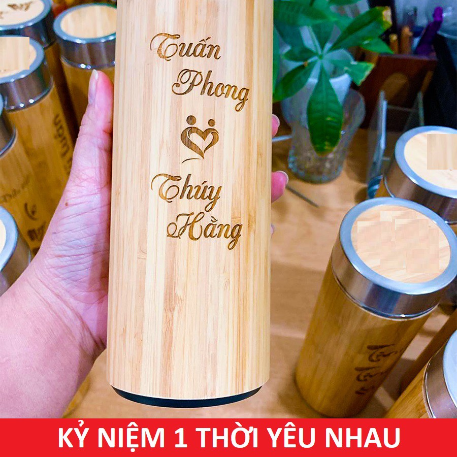 Bình Giữ Nhiệt Vỏ Tre Khắc Theo Yêu Cầu