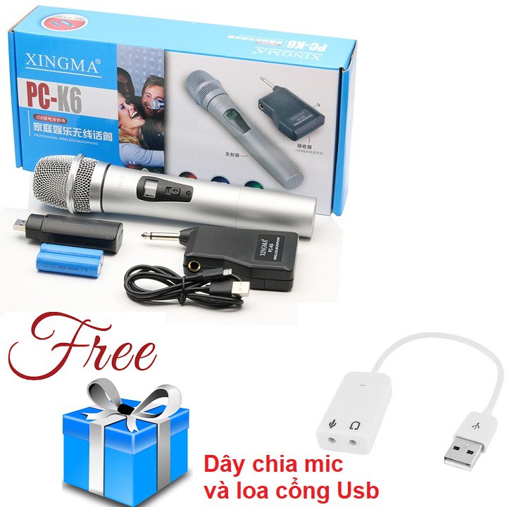 [Mã ELHACE giảm 4% đơn 300K] Micro Xingma PCK6 không dây cao cấp Tặng kèm 1 dây chia mic và loa cổng Usb