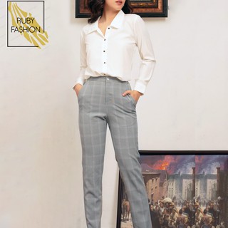 Quần baggy nữ công sở kẻ caro Ruby Fashion