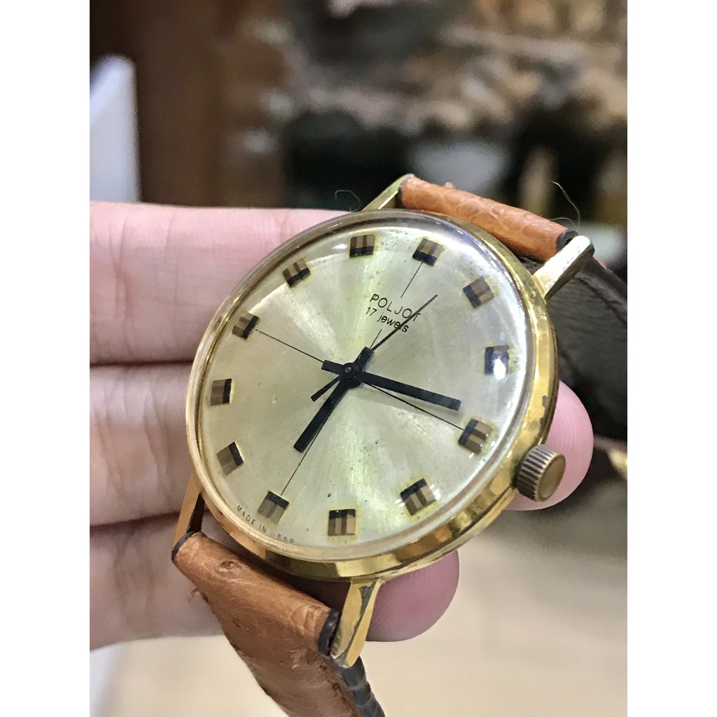 Đồng hồ nam POLJOT cơ lên cót tay, 17 jewles, dây da - của Nga