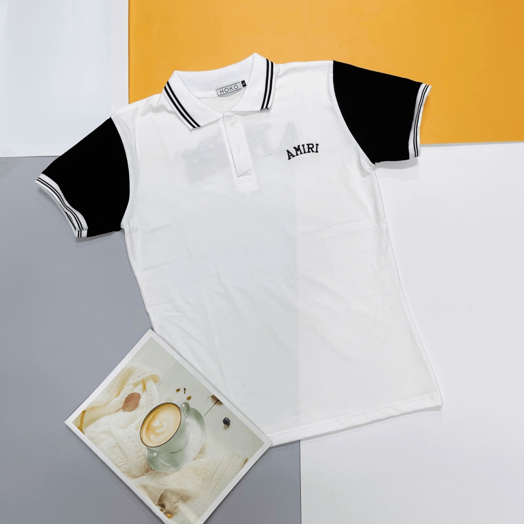 Áo Thun Nam Cổ Trụ Phối Màu Trắng Đen Chữ Dập Nổi Trước Sau Tôn Dáng Sang Trọng Cá Tính Lịch Lãm [NEW UNISEX]