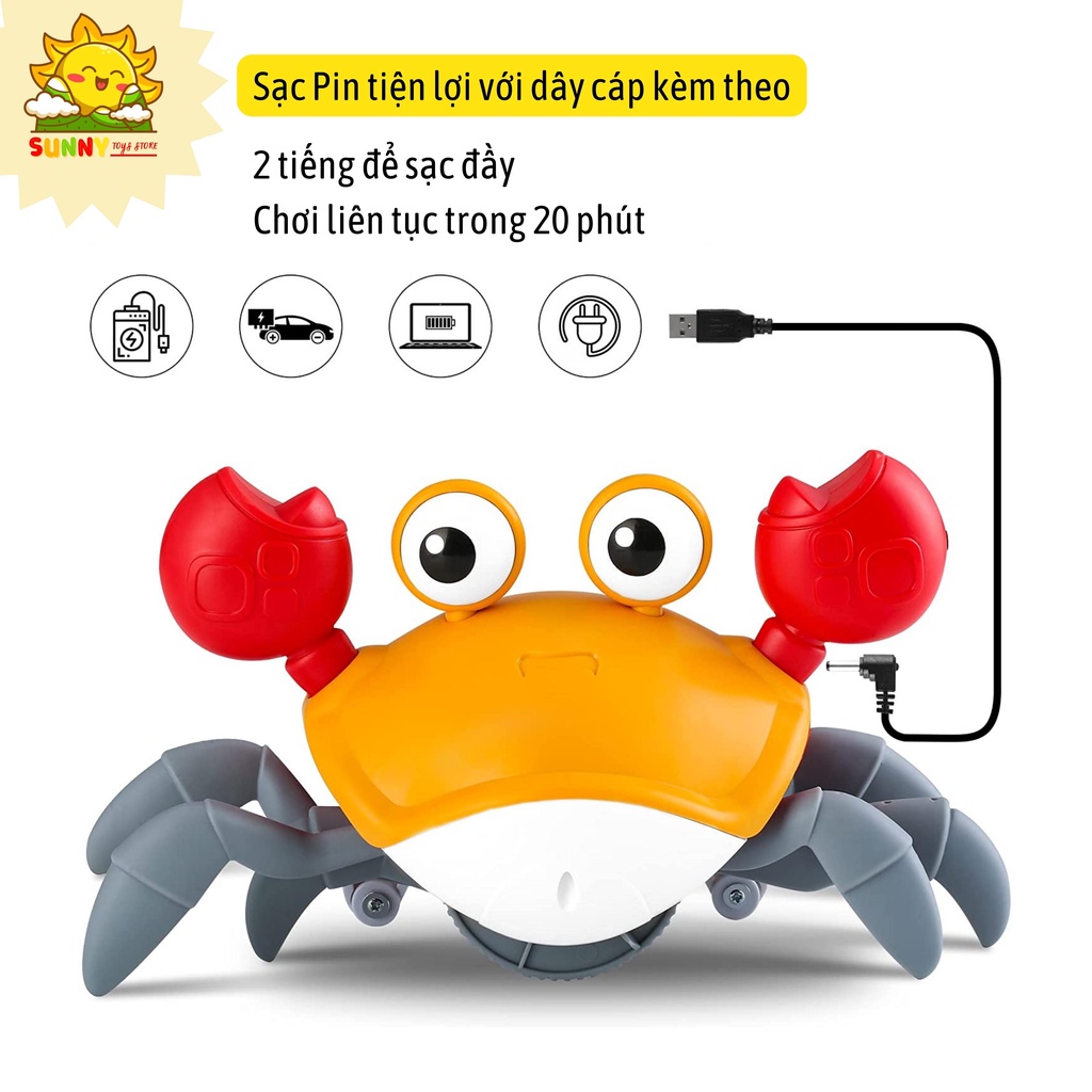 Đồ chơi Con Cua cảm biến tự tránh vật cản, âm thanh ánh sáng vui nhộn, sạc pin tiện lợi, đồ chơi thông minh - Sunny Kids