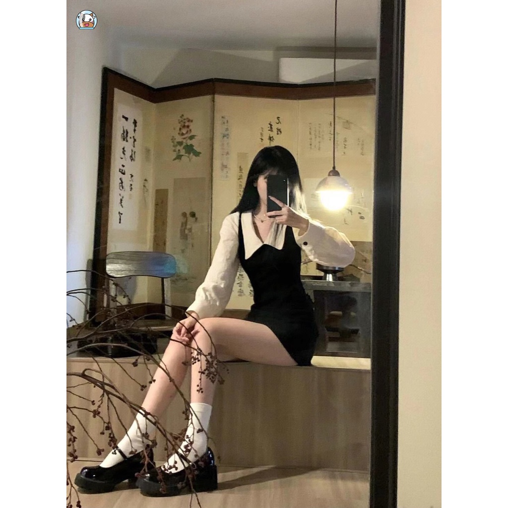 Đầm Chữ A Dài Tay Hai Mảnh Cổ Búp Bê Thời Trang Mùa Thu Hàng Mới Dành Cho Bạn Nữ