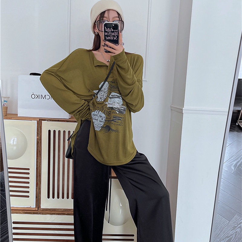 Áo Thun Dài Tay Dáng Rộng Vải Mỏng In Họa Tiết Thời Trang Dành Cho Nữ