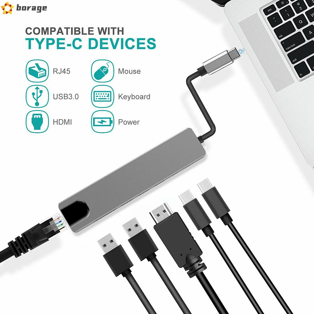 Bộ Chuyển Đổi Cổng Sạc Usb 3.1 Type-C / Usb-C Tốc Độ Cao 4k Hdmi Rj45 6 Trong 1 Tiện Dụng