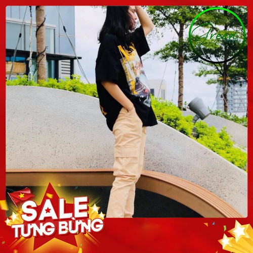 QUẦN BOX PANTS UNISEX KAKI TÚI HỘP ĐEN BE LƯNG THUN - (Sp sẵn)