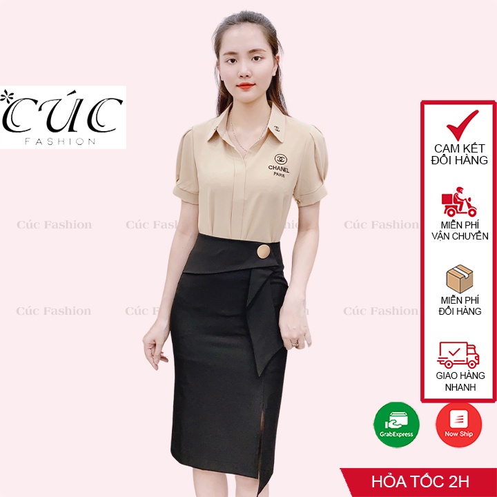 Áo sơ mi nữ Cúc Fashion sơmi kiểu dài tay ly ngực cao cấp chuẩn thời trang công sở đi học màu trắng xanh cam đẹp A1045