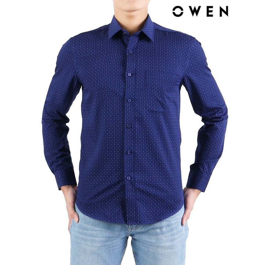 Áo sơ mi owen dài tay caro nhỏ xanh navy regular fit AR22648DT