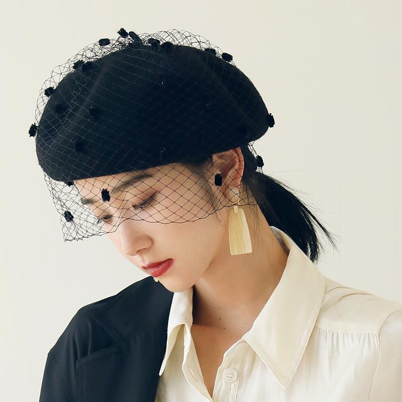 Nón Beret Len Phối Lưới Thời Trang Thu Đông Dành Cho Nữ