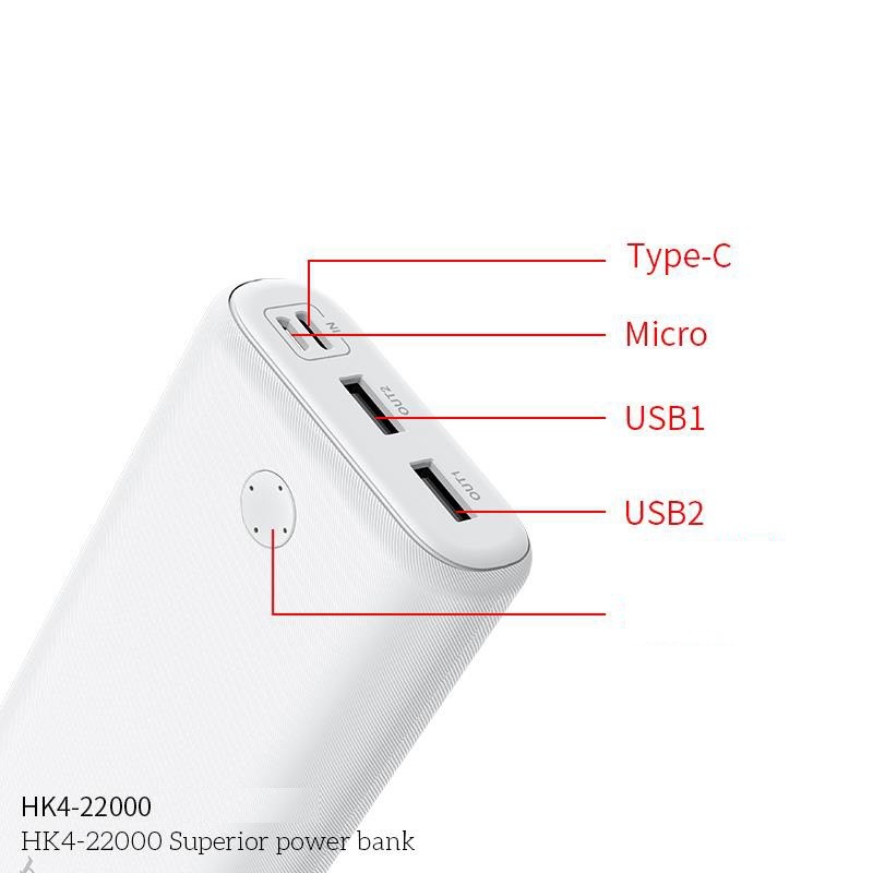 Pin sạc dự phòng Hoco HK4 Superior 22000mAh lõi Li-Polymer 2 cổng sạc Input/Output - Hãng phân phối chính thức