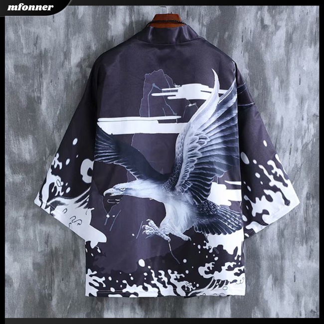 Áo Khoác Kimono Dáng Rộng Không Nút In Họa Tiết Cá Tính Dành Cho Nam