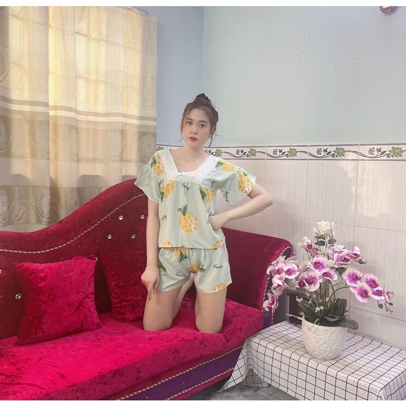 Đồ ngủ nữ phối ren mặc nhà mát