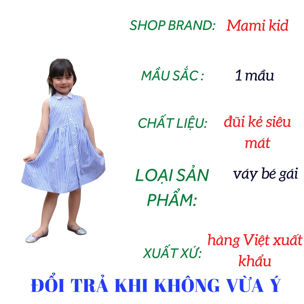 váy xinh cho bé gái size đại chất liệu đũi kẻ siêu mát, 20-45kg, mamikid