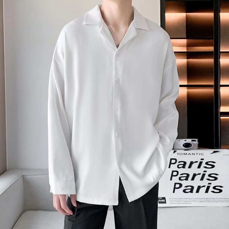 Áo Sơ Mi Trắng Tay Dài Dáng Rộng Cổ Vest Phong Cách retro Hàn Quốc Sang Trọng Thời Trang Thường Ngày Cho Nam