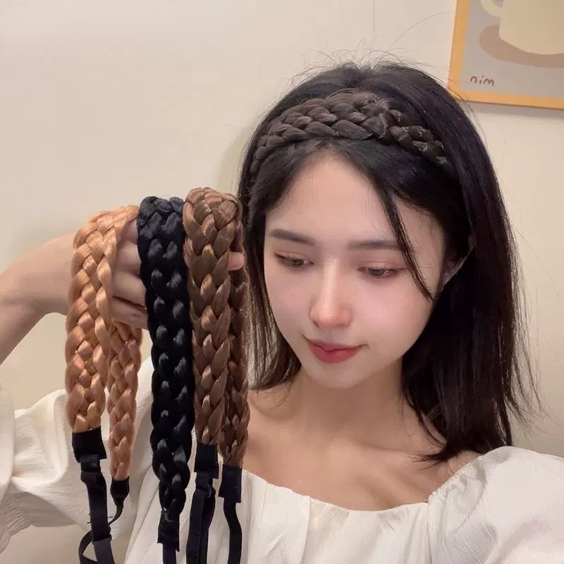 Băng Đô Cài Tóc Dạng Bím Tóc Giả Bằng Sợi Tổng Hợp Co Giãn Màu Đen / Nâu Phong Cách Bohemia Cho Nữ