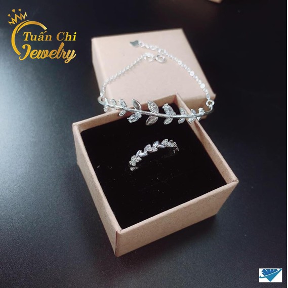 Set Bạc Nữ ⚡FREESHIP⚡ Lắc Tay Nữ Và Nhẫn Nữ Bạc Ta Hình Lá Nhẹ Nhàng, Tiểu Thư