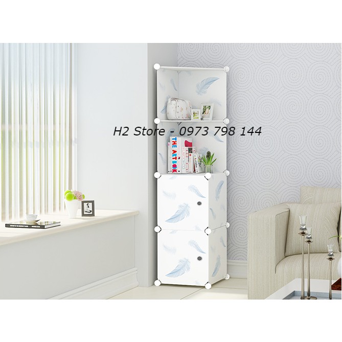 TỦ TRANG TRÍ LẮP GHÉP THÔNG MINH 2 Ô TO + 2 KỆ GÓC CỬA VÁCH TRẮNG LÔNG VŨ ĐỂ ĐỒ NHỎ GỌN sâu 37cm