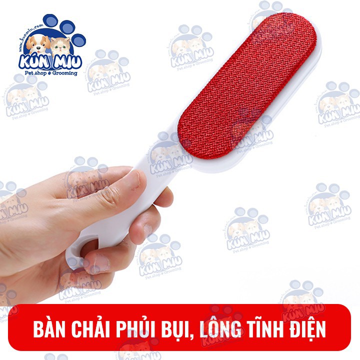 Bàn chải lấy bụi, lông chó mèo tĩnh điện 2 mặt đa năng Kún Miu (đỏ trắng)