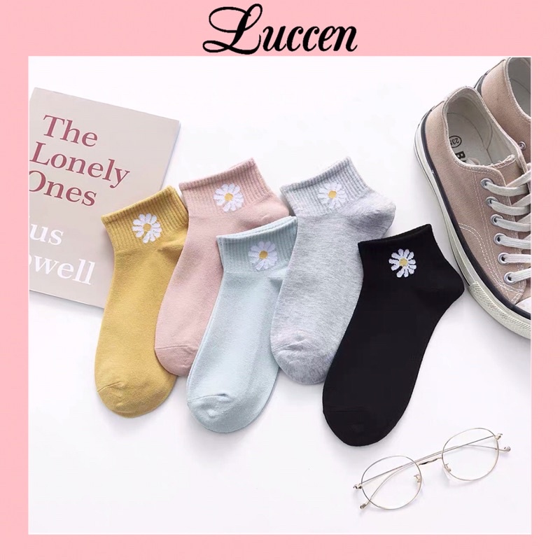 Tất Hoa Cúc Nữ Cổ Ngắn Cotton Mềm Mại Phong Cách Hàn Quốc T06