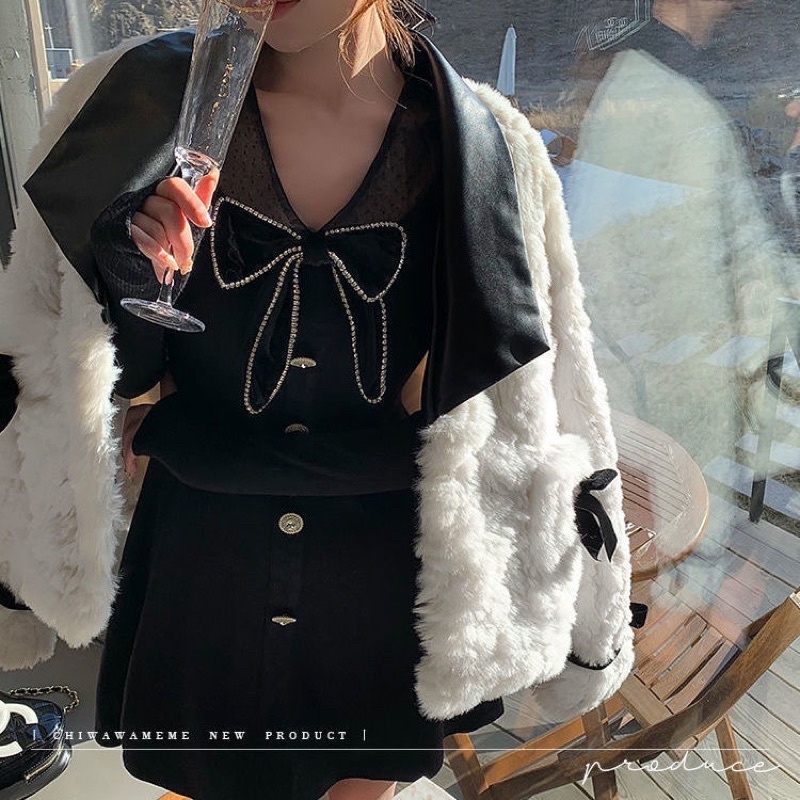 Áo khoác lông dáng ngắn cổ bẻ tay nơ xinh cho nữ❤️SẴN HÀNG ❤️