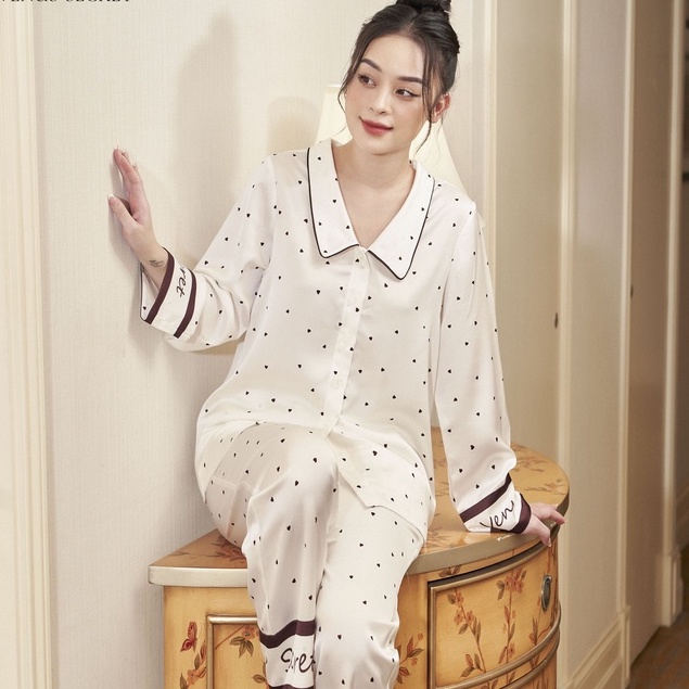 Đồ Ngủ Nữ Venus Secret Bộ Pijama Trắng Dài Tay Họa Tiết Tim Nâu Và Các mẫu Bán chạy